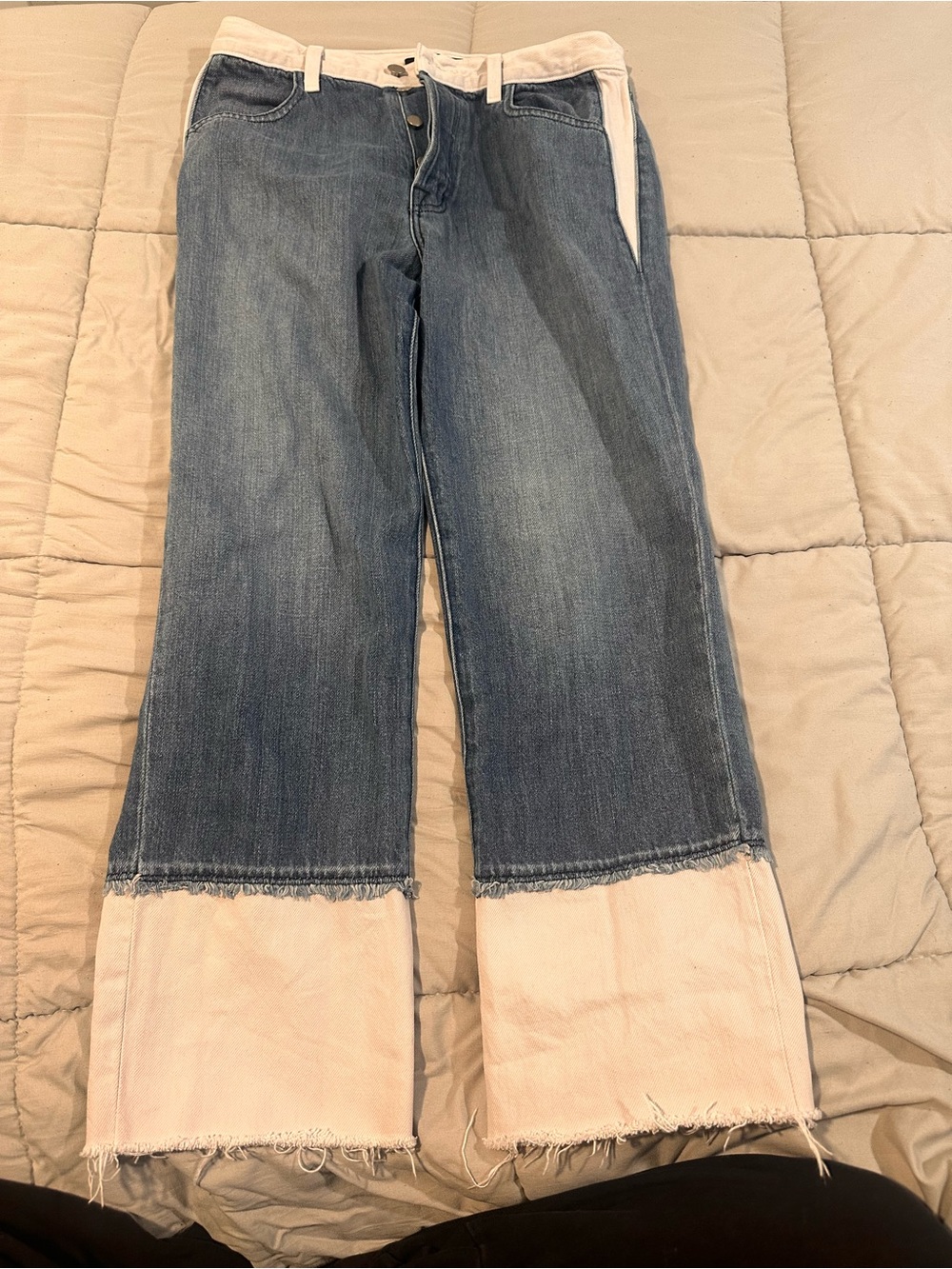 J Brand Wynne Superba High Rise Crop Straight Leg Jeans White Blue Colorblock